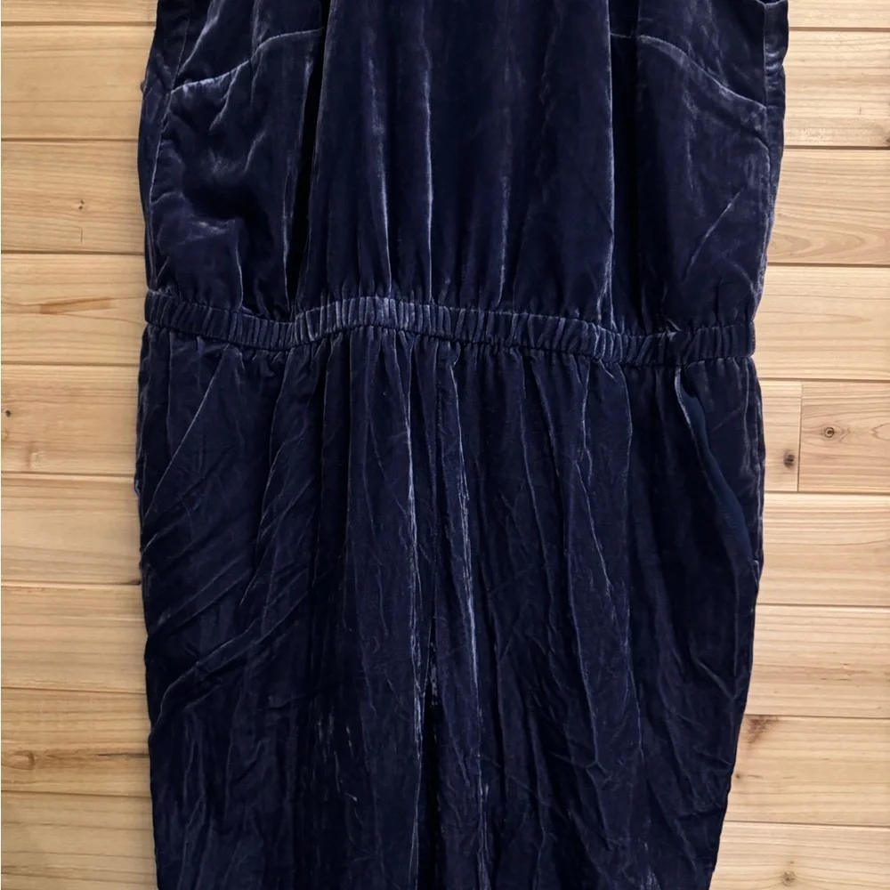 Loft XL Indigo Crushed Velvet Halter Relaxed Jumpsuit Pockets Fall Velour Party